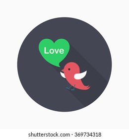 Valentine's Day lover bird icon, Vector flat long shadow design.Fall in love