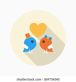 Valentine's Day lover bird icon, Vector flat long shadow design.Fall in love