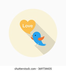Valentine's Day lover bird icon, Vector flat long shadow design.Fall in love