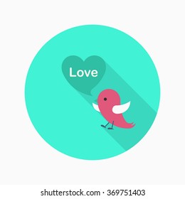 Valentine's Day lover bird icon, Vector flat long shadow design.Fall in love
