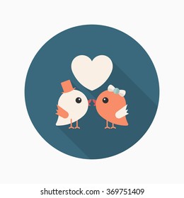 Valentine's Day lover bird icon, Vector flat long shadow design.Fall in love