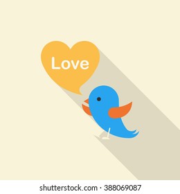 Valentine's Day lover bird icon, Vector flat long shadow design.Fall in love