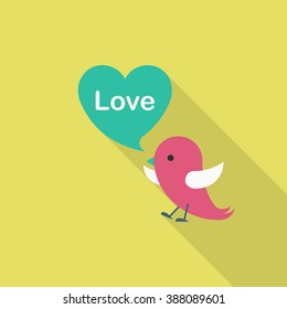 Valentine's Day lover bird icon, Vector flat long shadow design.Fall in love