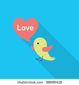 Valentine's Day lover bird icon, Vector flat long shadow design.Fall in love