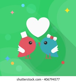 Valentine's Day lover bird icon, Vector flat long shadow design.Fall in love