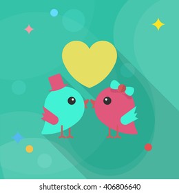 Valentine's Day lover bird icon, Vector flat long shadow design.Fall in love