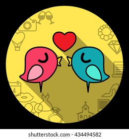 Valentine's Day lover bird icon, Vector flat long shadow design.Fall in love