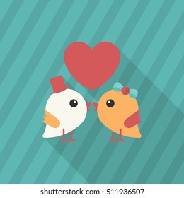 Valentine's Day lover bird icon, Vector flat long shadow design.Fall in love