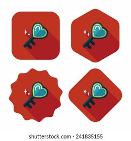 Valentine's Day lover key lock flat icon with long shadow,eps10