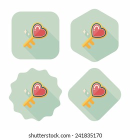 Valentine's Day lover key lock flat icon with long shadow,eps10