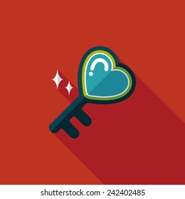 Valentine's Day lover key lock flat icon with long shadow,eps10