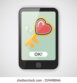 Valentine's Day lover key lock flat icon with long shadow,eps10