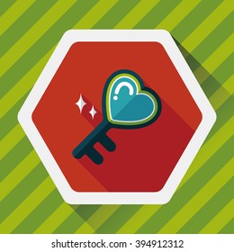 Valentine's Day lover key lock flat icon with long shadow,eps10