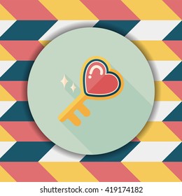 Valentine's Day lover key lock flat icon with long shadow,eps10