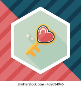 Valentine's Day lover key lock flat icon with long shadow,eps10