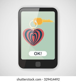 Valentine's Day lover keychain flat icon with long shadow,eps10