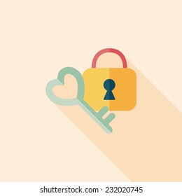 Valentine's Day lover lock flat icon with long shadow,eps10