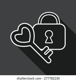 Valentine's Day lover lock flat icon with long shadow, line icon