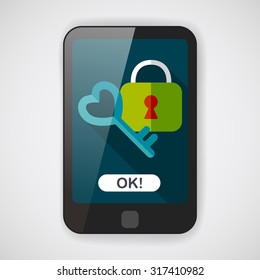 Valentine's Day lover lock flat icon with long shadow,eps10