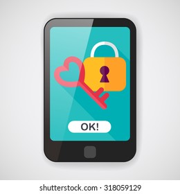 Valentine's Day lover lock flat icon with long shadow,eps10