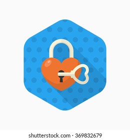 Valentine's Day lover lock icon, Vector flat long shadow design.Fall in love