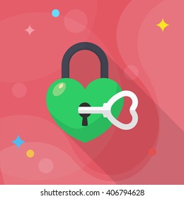 Valentine's Day lover lock icon, Vector flat long shadow design.Fall in love