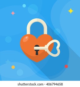 Valentine's Day lover lock icon, Vector flat long shadow design.Fall in love