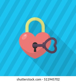 Valentine's Day lover lock icon, Vector flat long shadow design.Fall in love