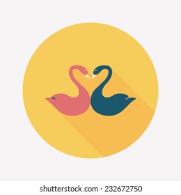 Valentine's Day lover swan flat icon with long shadow,eps10