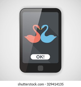 Valentine's Day lover swan flat icon with long shadow,eps10