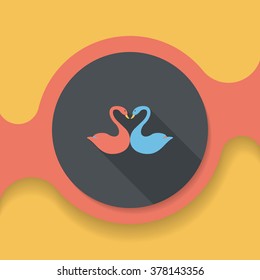 Valentine's Day lover swan flat icon with long shadow,eps10