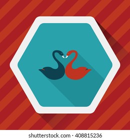 Valentine's Day lover swan flat icon with long shadow,eps10