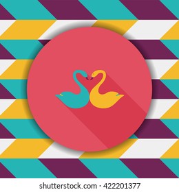 Valentine's Day lover swan flat icon with long shadow,eps10