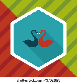 Valentine's Day lover swan flat icon with long shadow,eps10