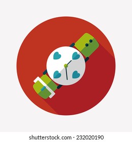 Valentine's Day lover watch flat icon with long shadow,eps10
