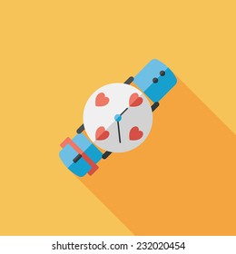 Valentine's Day lover watch flat icon with long shadow,eps10