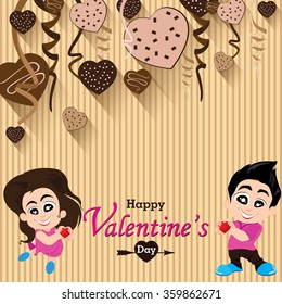Valentine's Day and lovers on Heart chocolate Party background. Vector Party Heart chocolate and full heart on colorful Background.