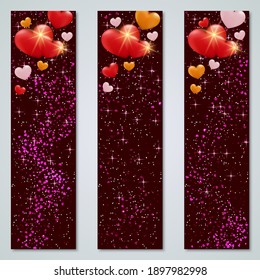 Colección de plantillas de banners vectoriales verticales de lujo de San Valentín