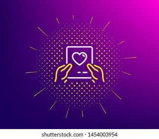 Valentines day mail line icon. Halftone pattern. Love letter symbol. Heart sign. Gradient background. Love mail line icon. Yellow halftone pattern. Vector