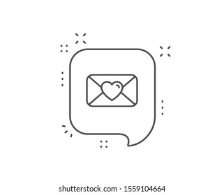Valentines day mail line icon. Chat bubble design. Love letter symbol. Heart sign. Outline concept. Thin line valentine icon. Vector
