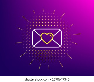 Valentines day mail line icon. Halftone pattern. Love letter symbol. Heart sign. Gradient background. Valentine line icon. Yellow halftone pattern. Vector