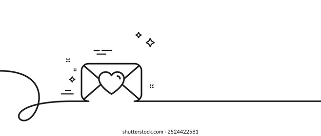 Valentines day mail line icon. Continuous one line with curl. Love letter symbol. Heart sign. Valentine single outline ribbon. Loop curve pattern. Vector