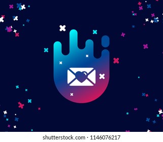 Valentines day mail simple icon. Love letter symbol. Heart sign. Cool banner with icon. Abstract shape with gradient. Vector