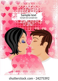 Valentine's day. Man kissing a woman, pair of lovers, vector illustration 8