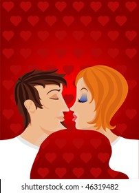 Valentine's day. Man kissing a woman, pair of lovers, vector illustration