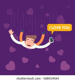 Valentine's Day. A man in love. Background.Vector. Flat.