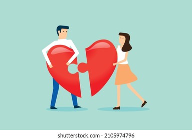 Valentine's day, man and woman holding heart balloon, girlfriend and boyfriend couple, hearts sign, Vector illustration design concept in flat style