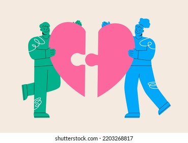 Valentine's day. Man and woman holding heart. Colorful vector illustration
