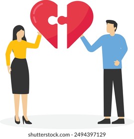 Valentine's day, man and woman holding heart balloon, girlfriend and boyfriend couple, hearts sign, Vector illustration design concept in flat style

