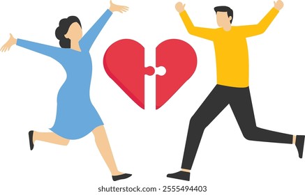 Valentine's day, man and woman holding heart balloon, girlfriend and boyfriend couple, hearts sign, Vector illustration design concept in flat style

